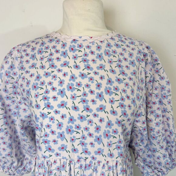 Damson Madder Greta Ditsy Floral Midi Dress Blue White US 6 / UK 10 Organic Cott - Picture 2 of 12